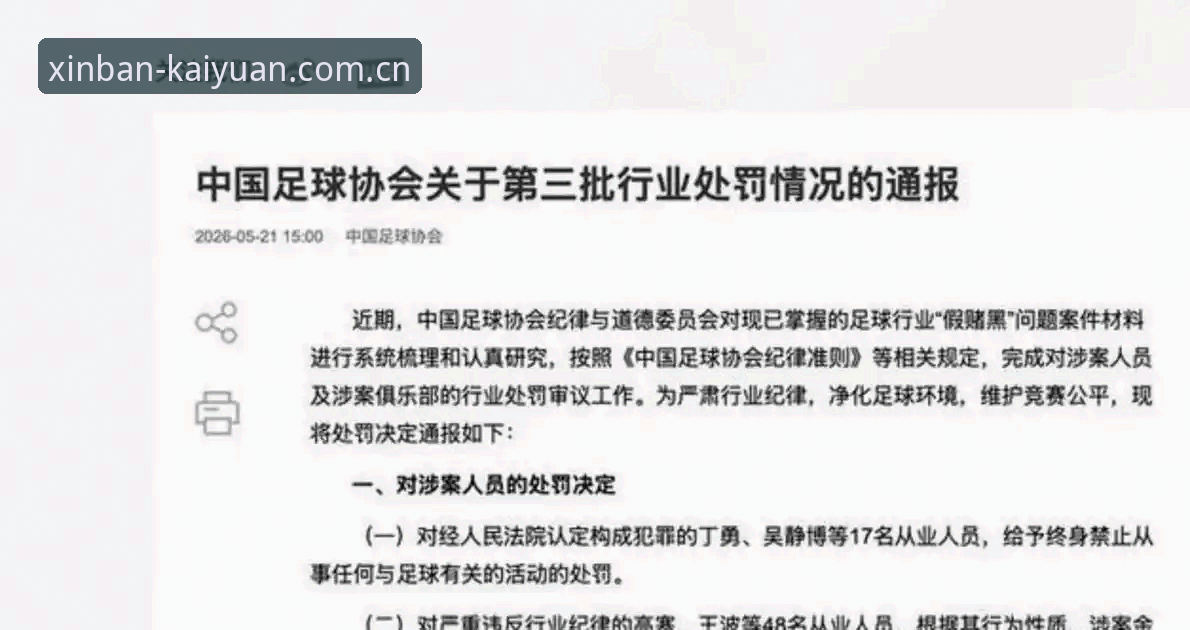 中国足协第三批禁足名单最新动态：65人受罚，17人终身禁赛，行业整顿再升级